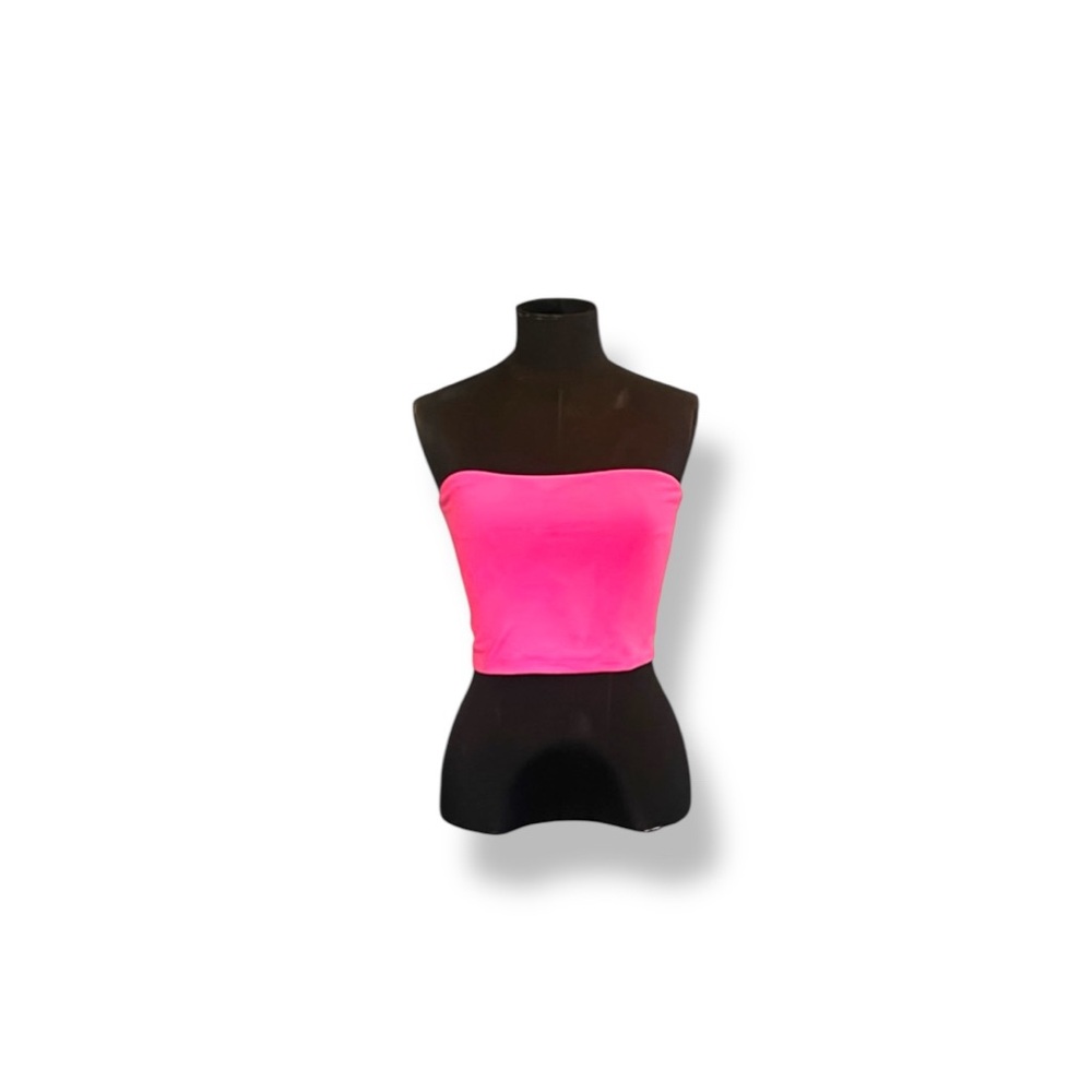 𝐒𝐔𝐒𝐀𝐍𝐀 𝐌𝐎𝐍𝐀𝐂𝐎 Neon Pink Strapless Crop Top